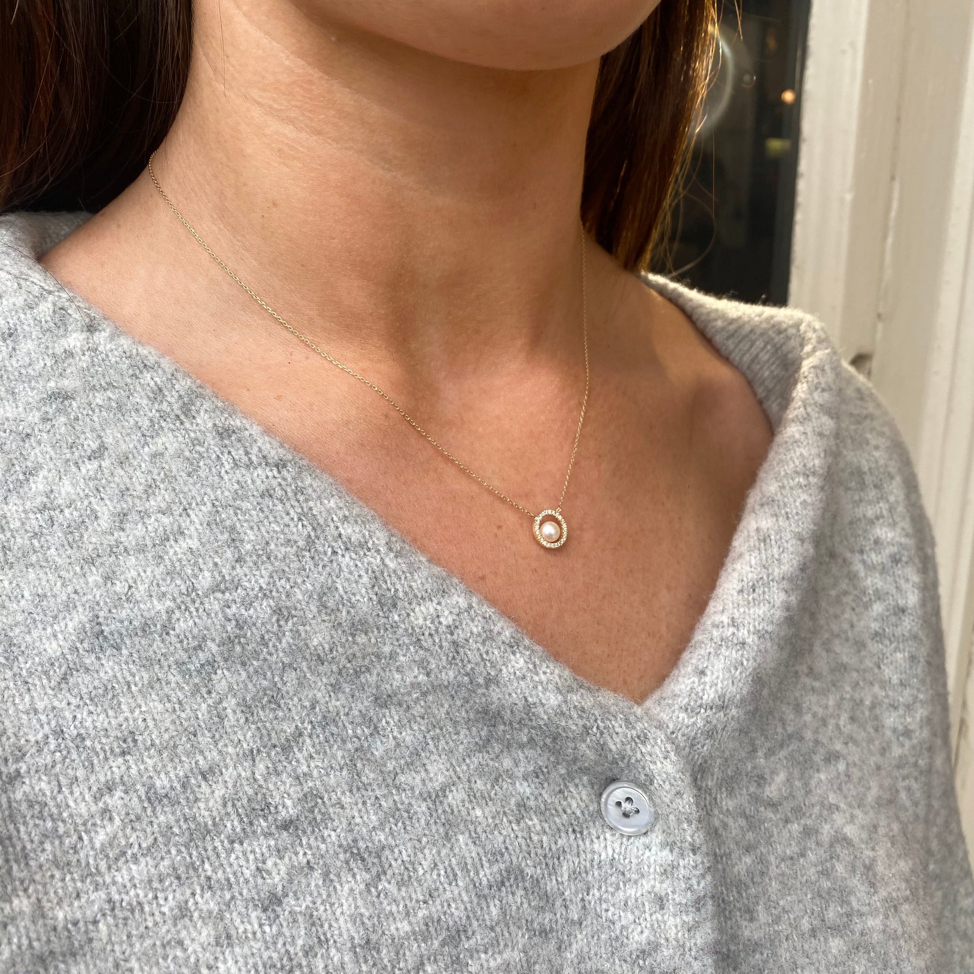 9ct Gold Pretty Pearl & CZ Necklace - John Ross Jewellers