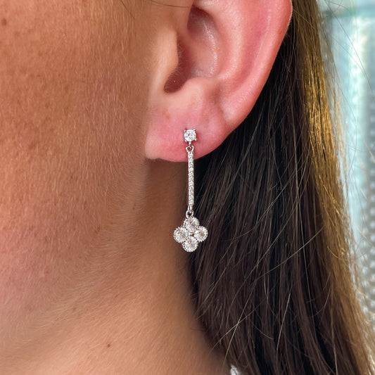 Silver CZ Quatrefoil Drop Earrings - John Ross Jewellers