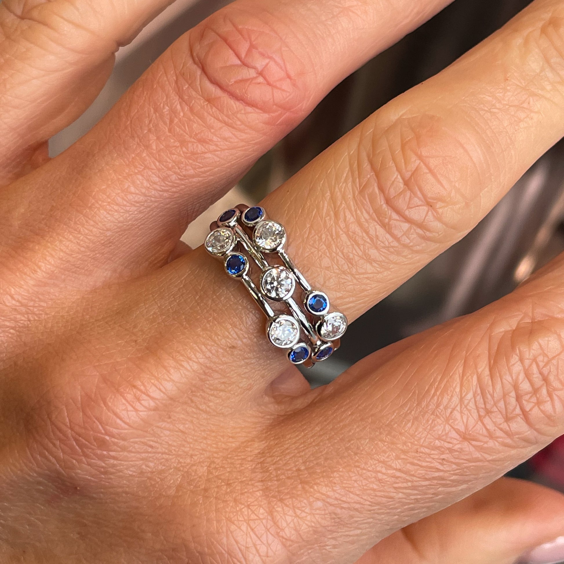 Silver CZ Rainfall Ring | Sapphire Blue - John Ross Jewellers