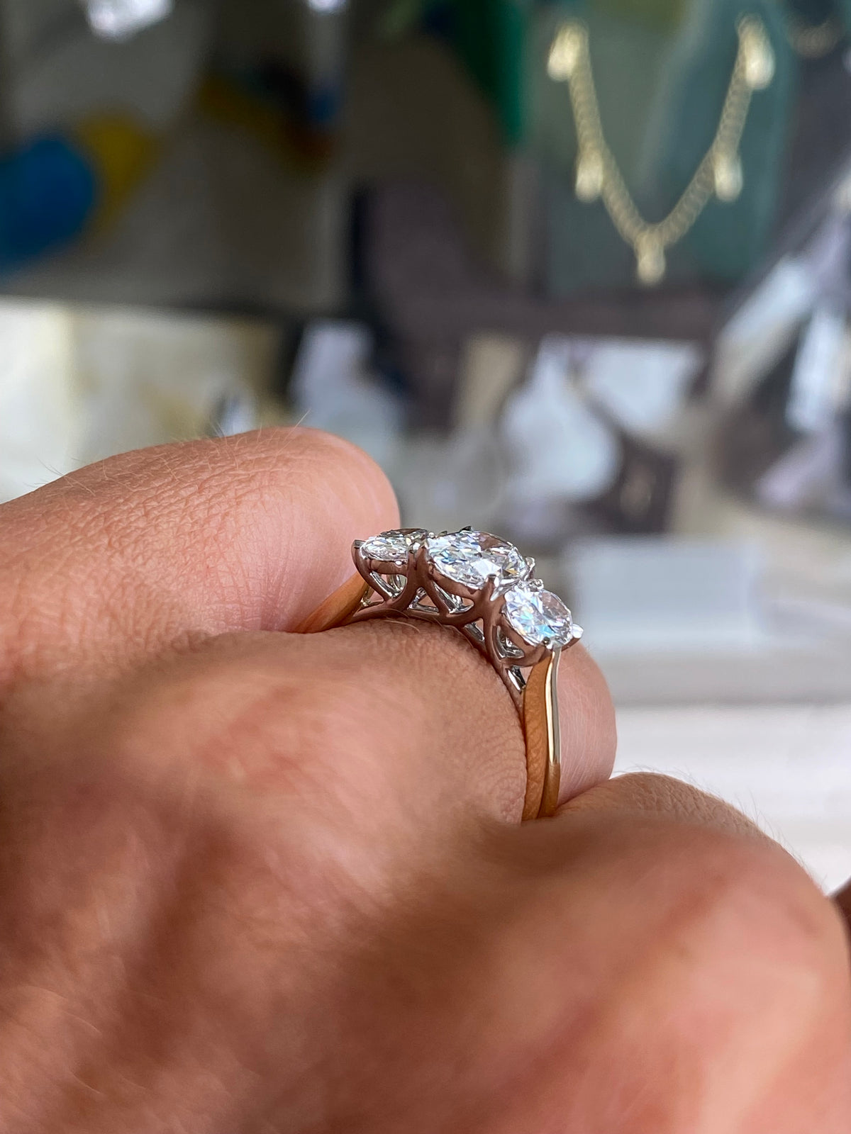 18ct Gold Oval Trilogy Engagement Ring | Certificated Lab 2.03ct