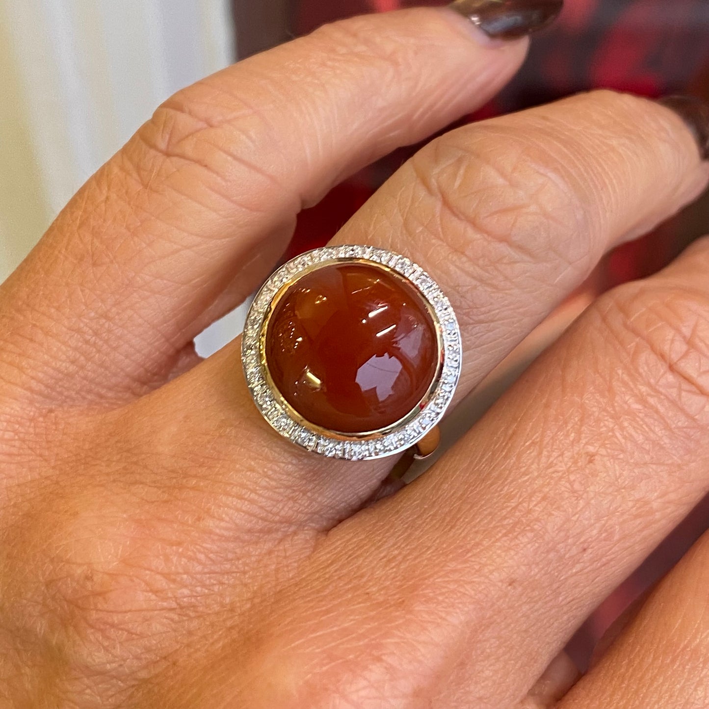 9ct Gold Carnelian & Diamond Ring - John Ross Jewellers