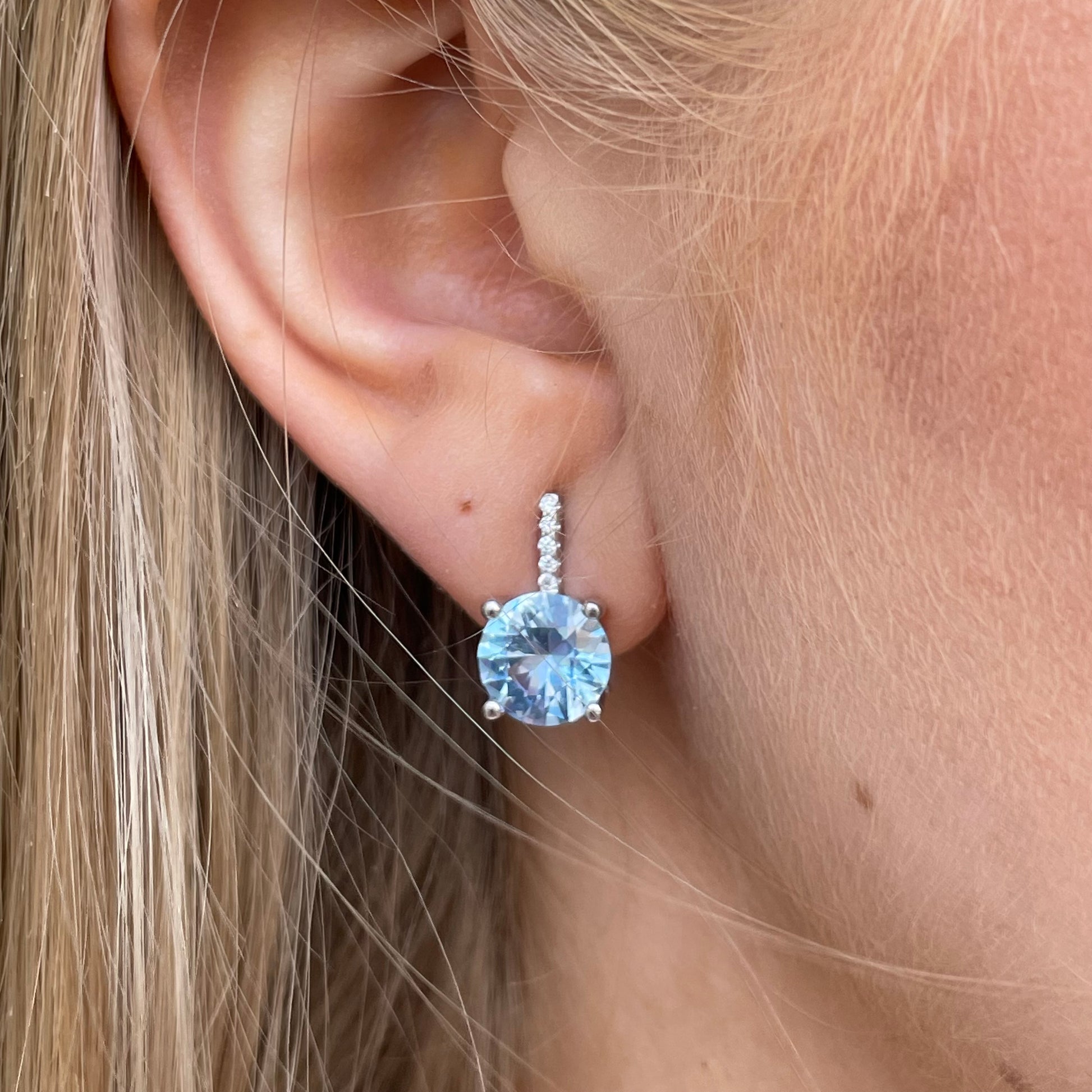 Silver Aqua Blue CZ Stud Earrings | Clip Wires - John Ross Jewellers