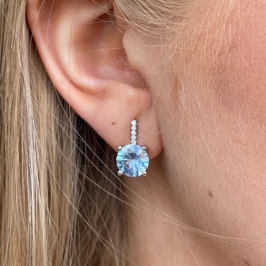 Silver Aqua Blue CZ Stud Earrings | Clip Wires - John Ross Jewellers