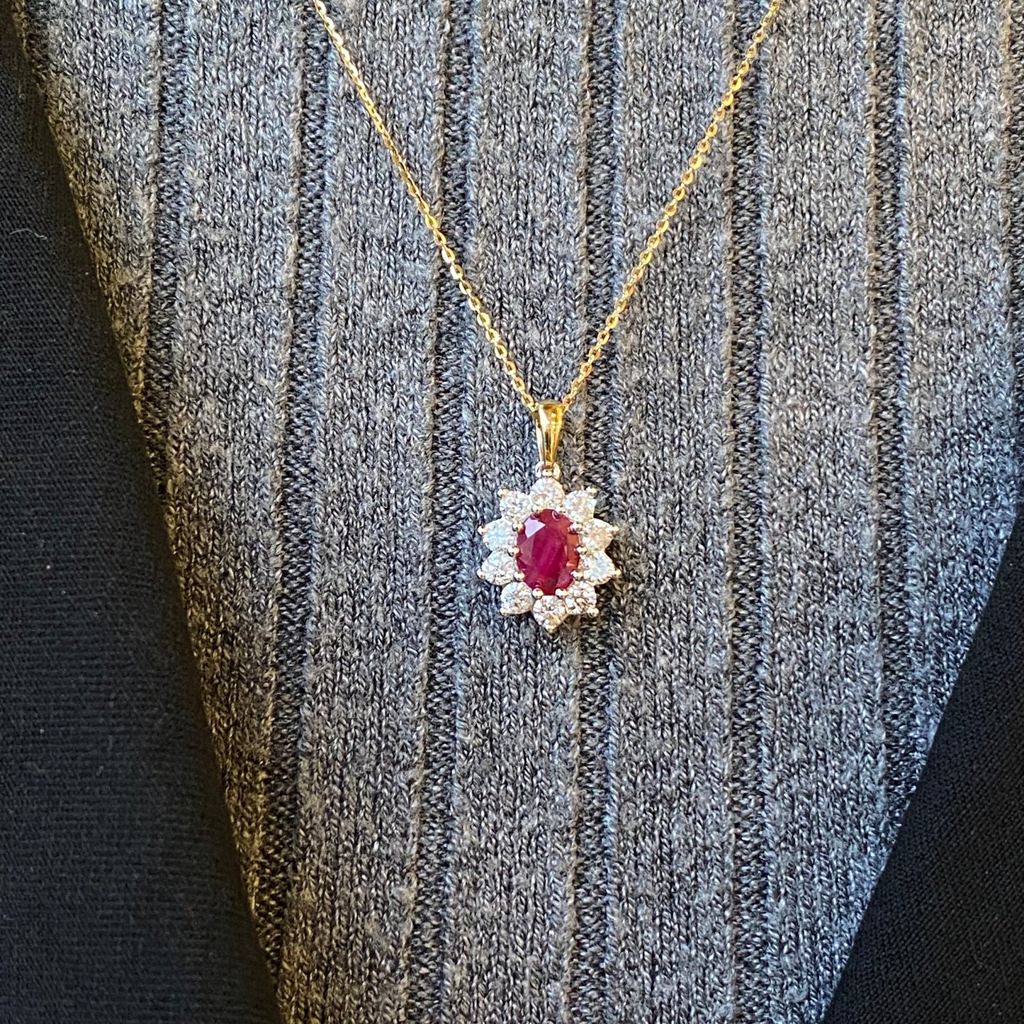 18ct Gold Ruby & Diamond Oval Necklace