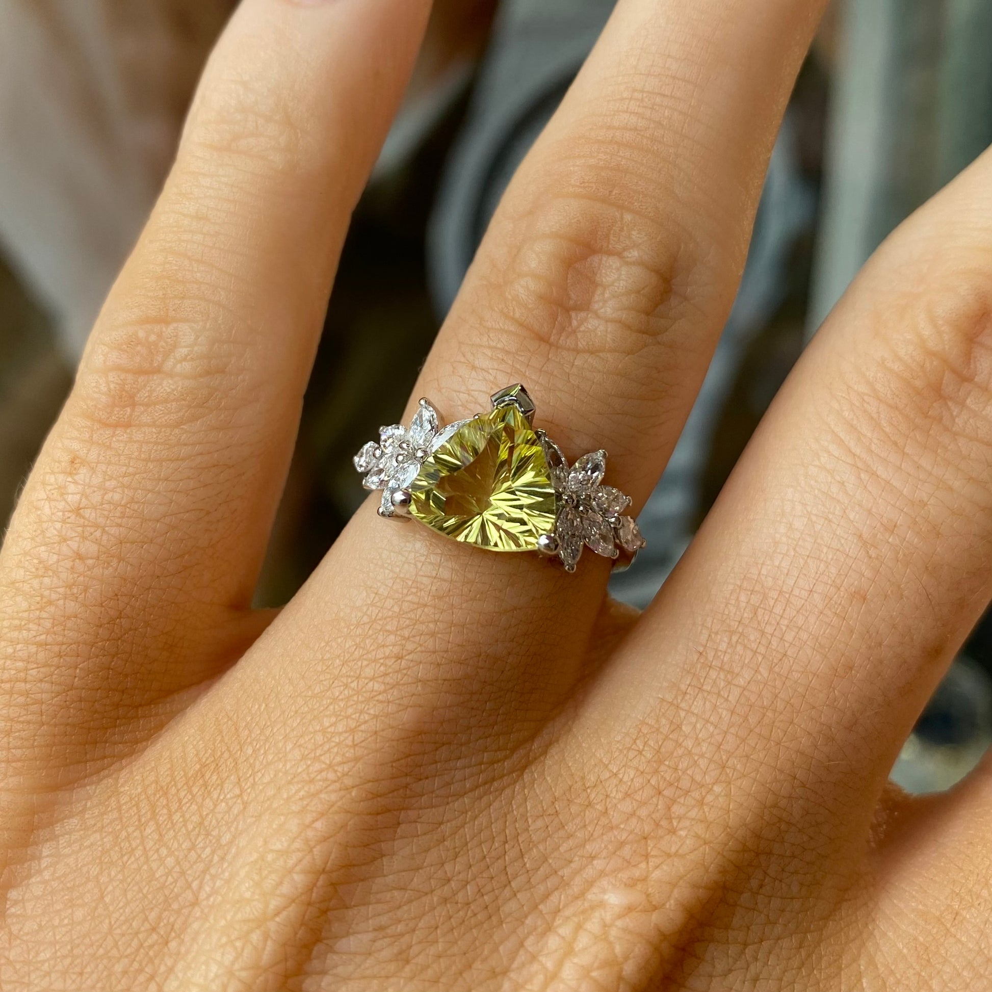 Platinum Prasiolite Trilliant Ring | Certificated Lab - John Ross Jewellers