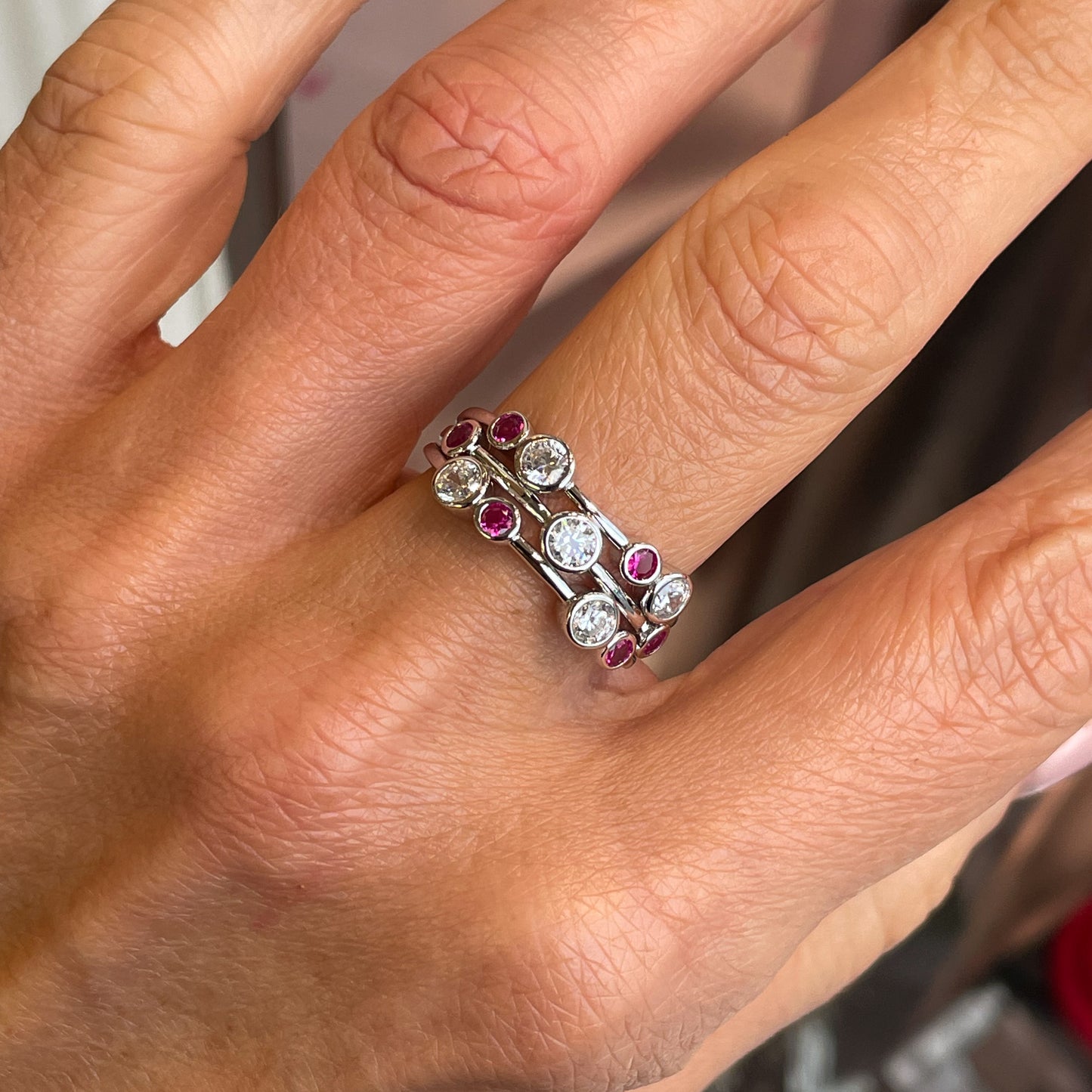 Silver CZ Rainfall Ring | Ruby Red - John Ross Jewellers