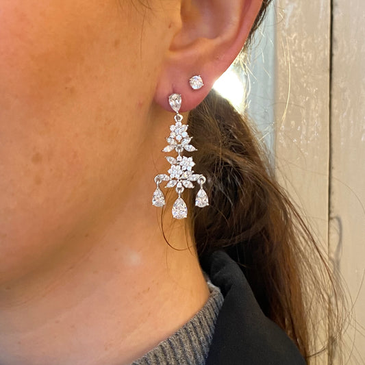 Silver CZ Chandelier Drop Earrings - John Ross Jewellers