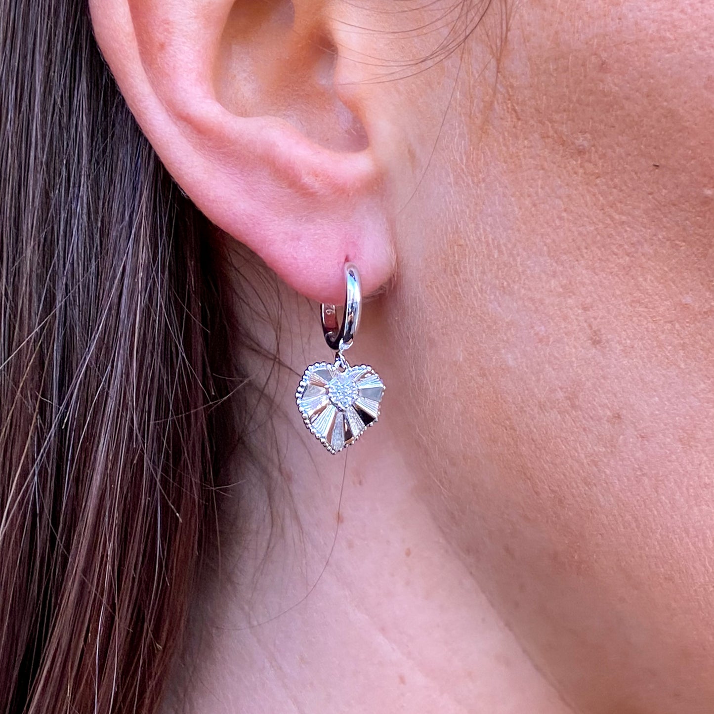 Silver Radiant Heart Huggie Hoop Earrings - John Ross Jewellers