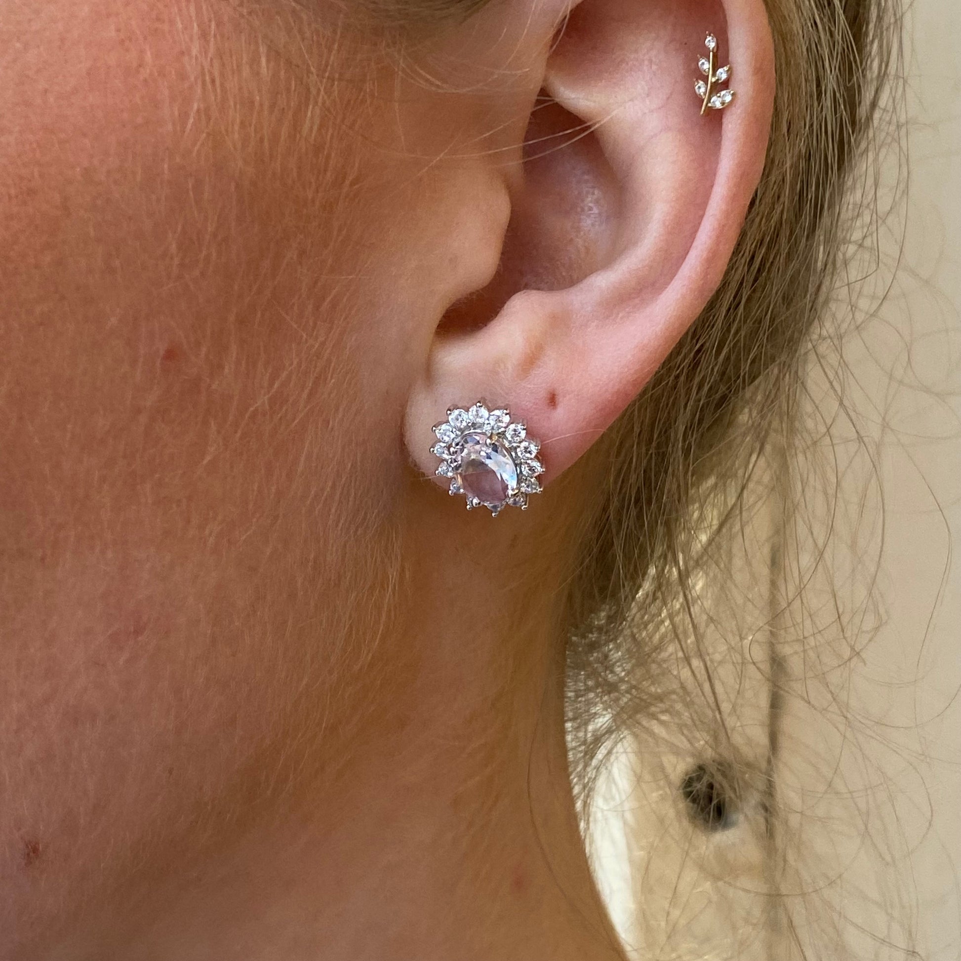 Silver Oval CZ Diana Stud Earrings | Soft Pink - John Ross Jewellers