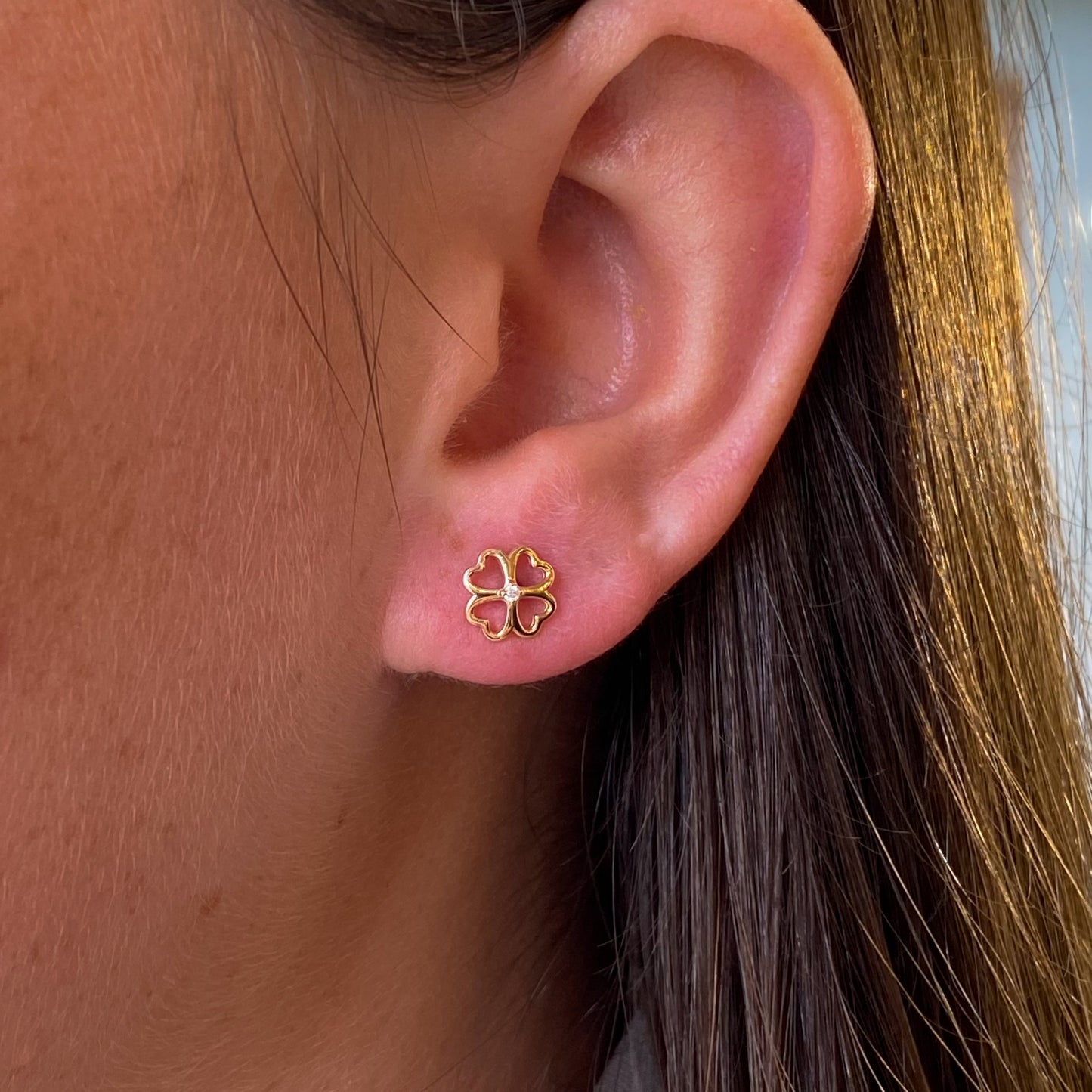 9ct Gold CZ Open Quatrefoil Stud Earrings - John Ross Jewellers