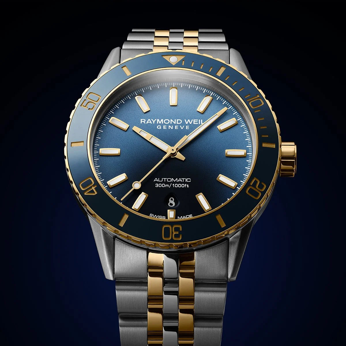 Raymond Weil FREELANCER Diver Automatic 42.5mm Two-Tone, Blue Dial - John Ross Jewellers
