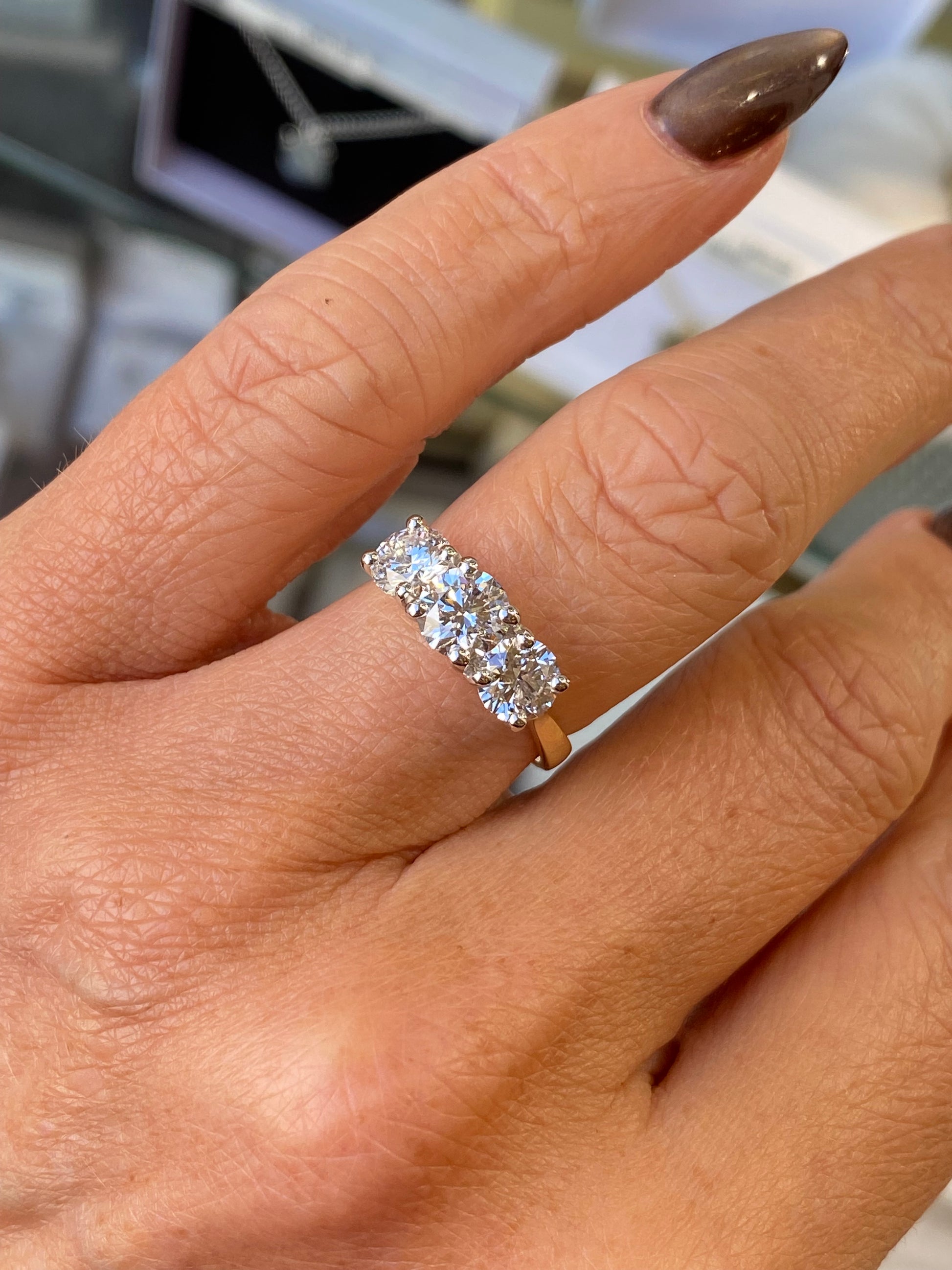 18ct Gold Trilogy Engagement Ring | Certificated Lab 2.12ct - John Ross Jewellers