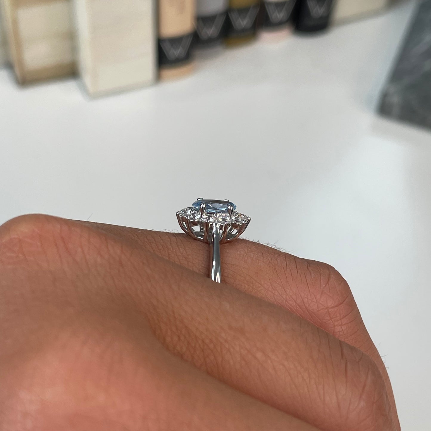 Silver Aqua CZ Diana Ring - John Ross Jewellers