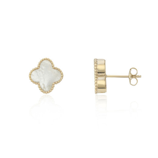 9ct Gold Mother of Pearl Quatrefoil Stud Earrings - John Ross Jewellers