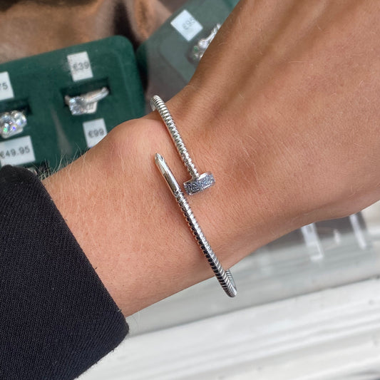 REBECCA Silver Nail Detail Diamond Dust Cuff
