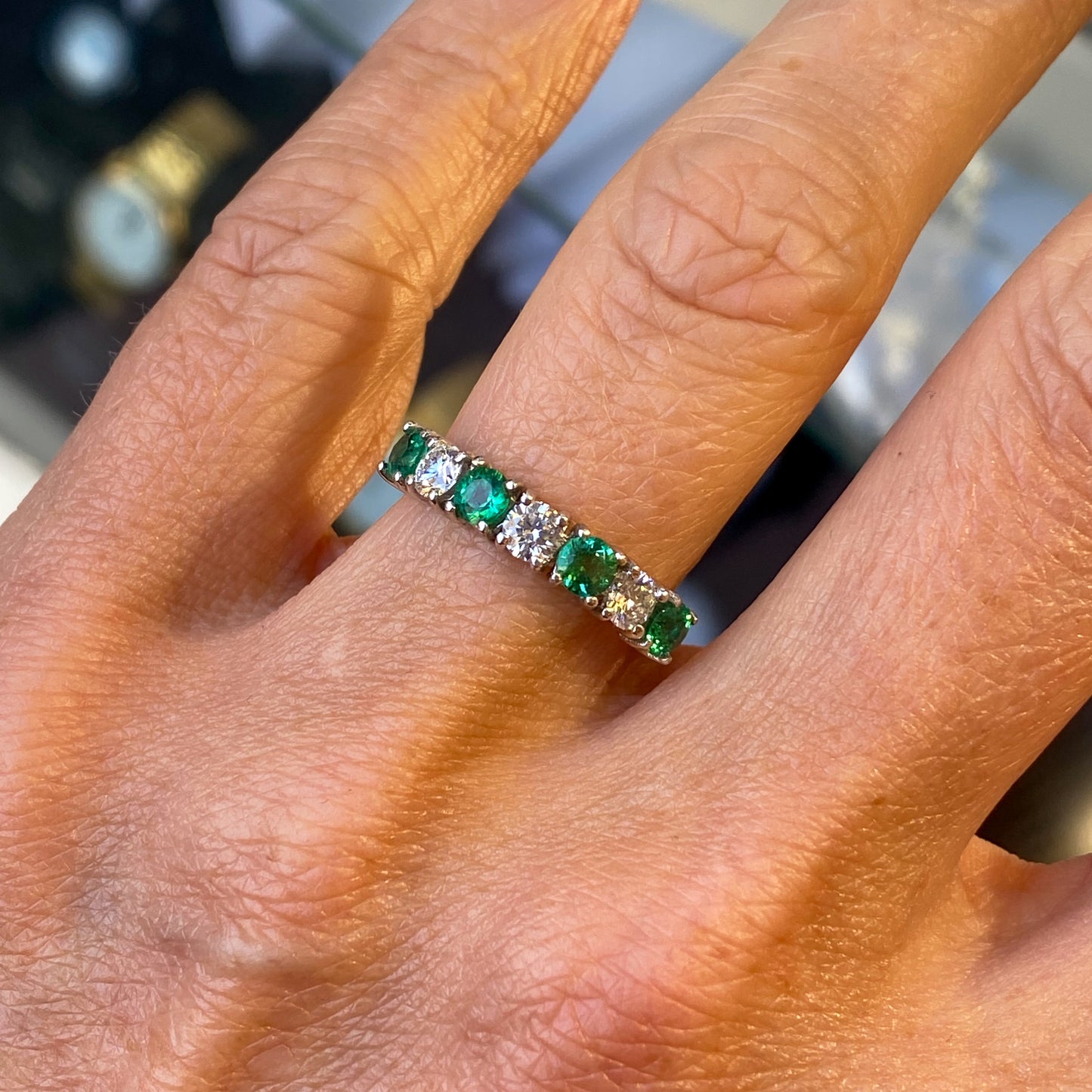 18ct Gold Emerald & Diamond Eternity Ring - John Ross Jewellers