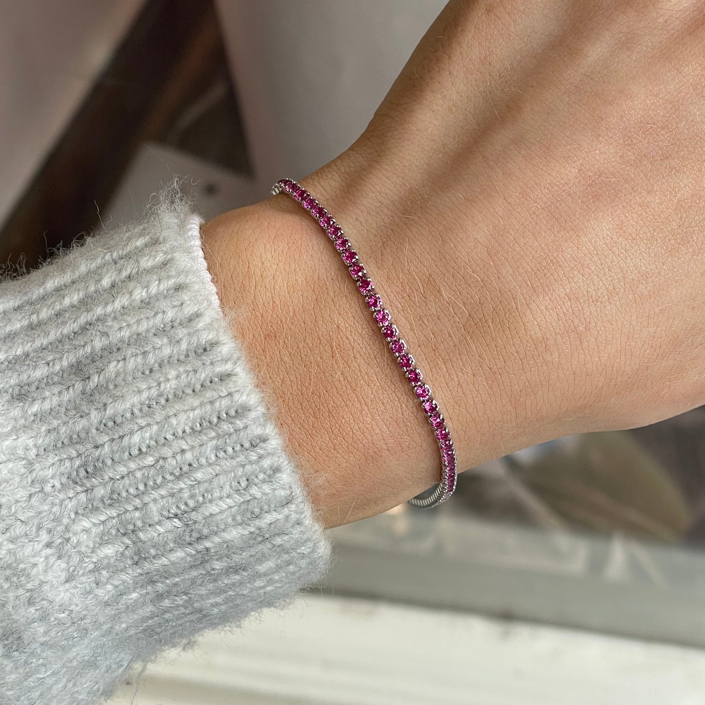 Silver Ruby Red 2mm CZ Tennis Bracelet | 20cm - John Ross Jewellers