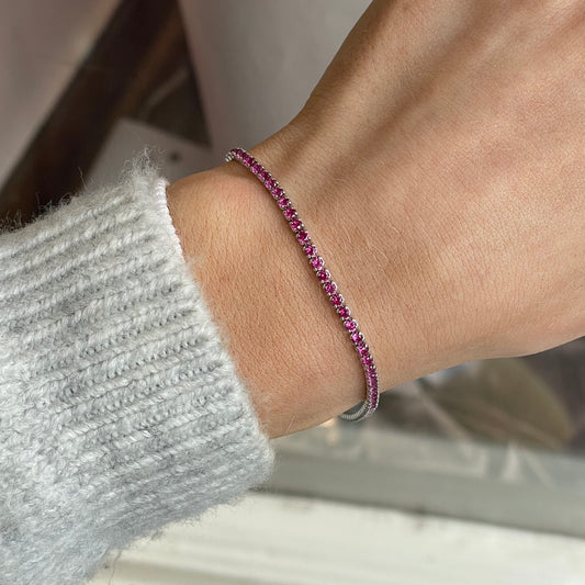 Silver Ruby Red 2mm CZ Tennis Bracelet | 20cm - John Ross Jewellers