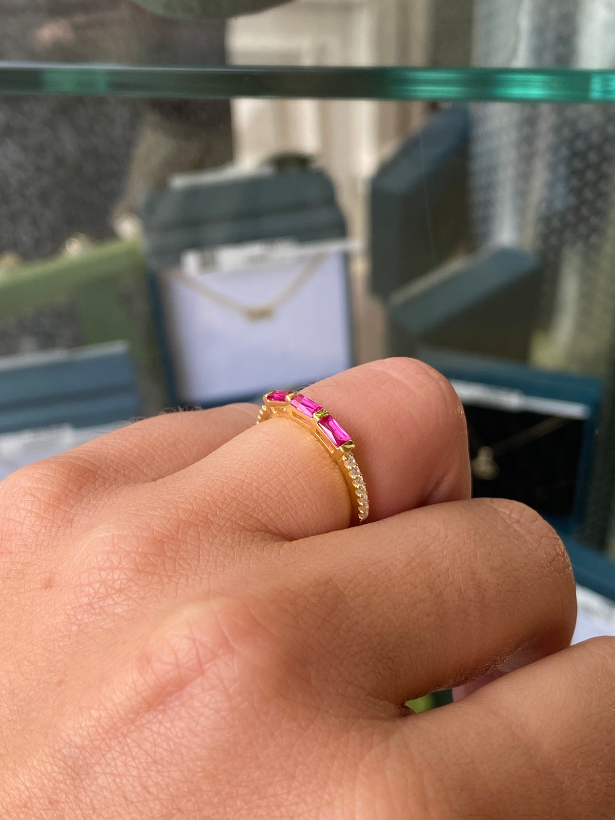 Sunshine Dainty Baguette Ring | Ruby Red
