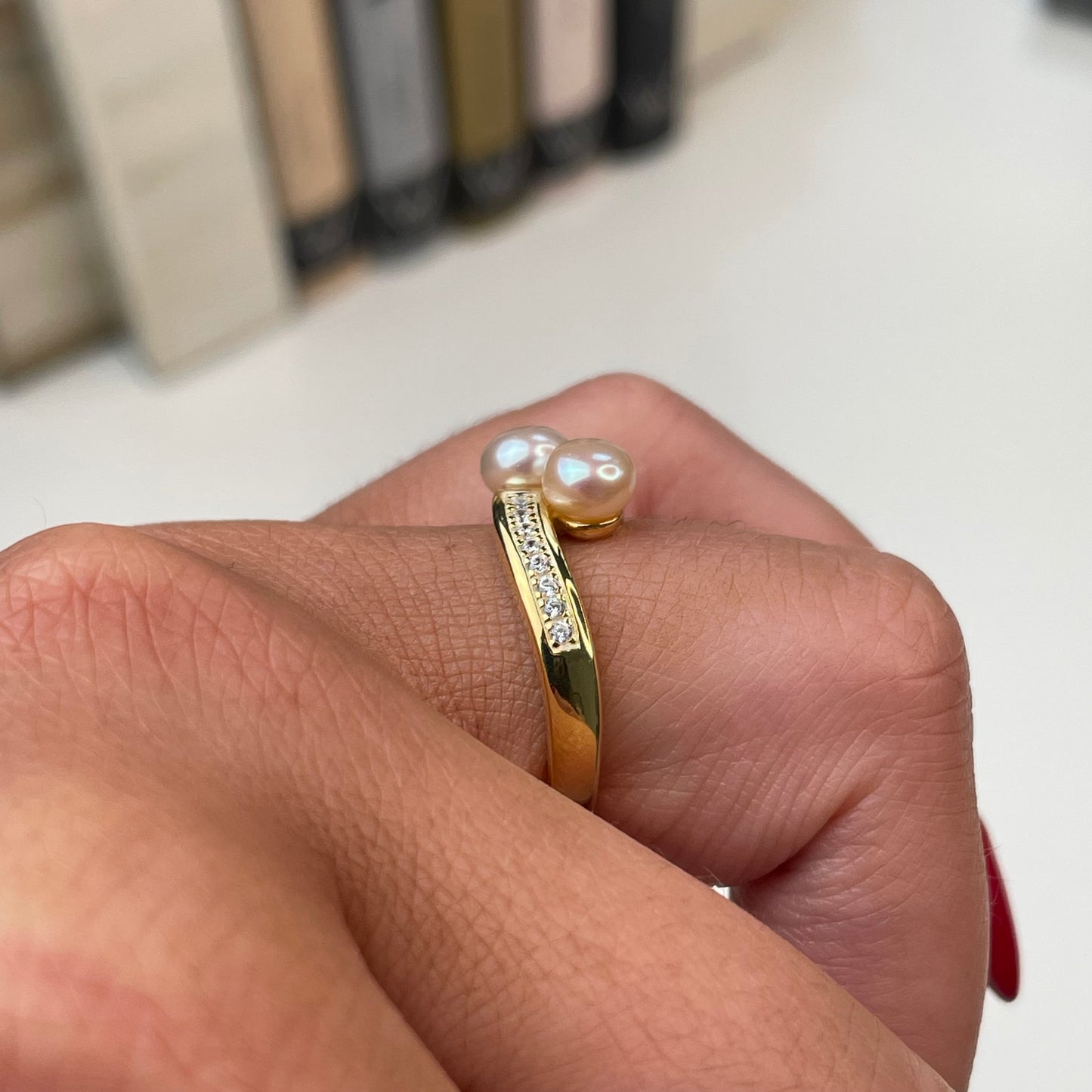 Sunshine Freshwater Pearl Crossover Ring | 5mm - John Ross Jewellers