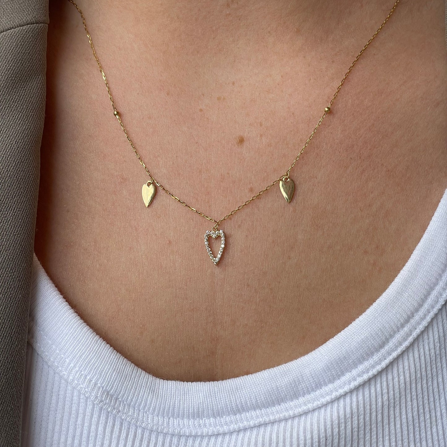 9ct Gold CZ Modern Heart Charm Necklace - John Ross Jewellers