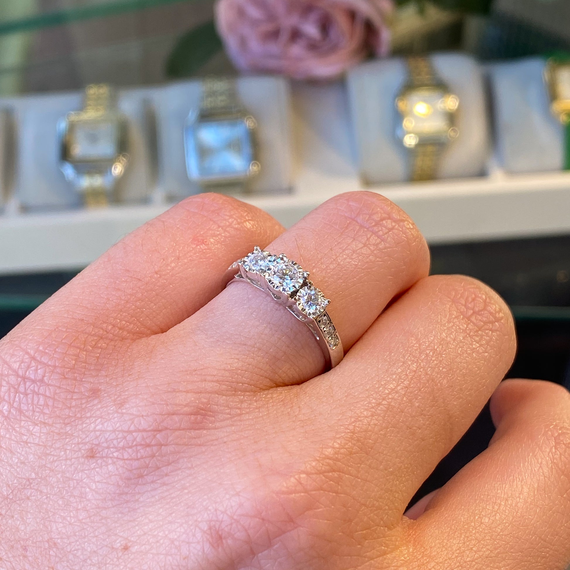 9ct White Gold Trilogy Diamond Engagement Ring | 0.46ct - John Ross Jewellers