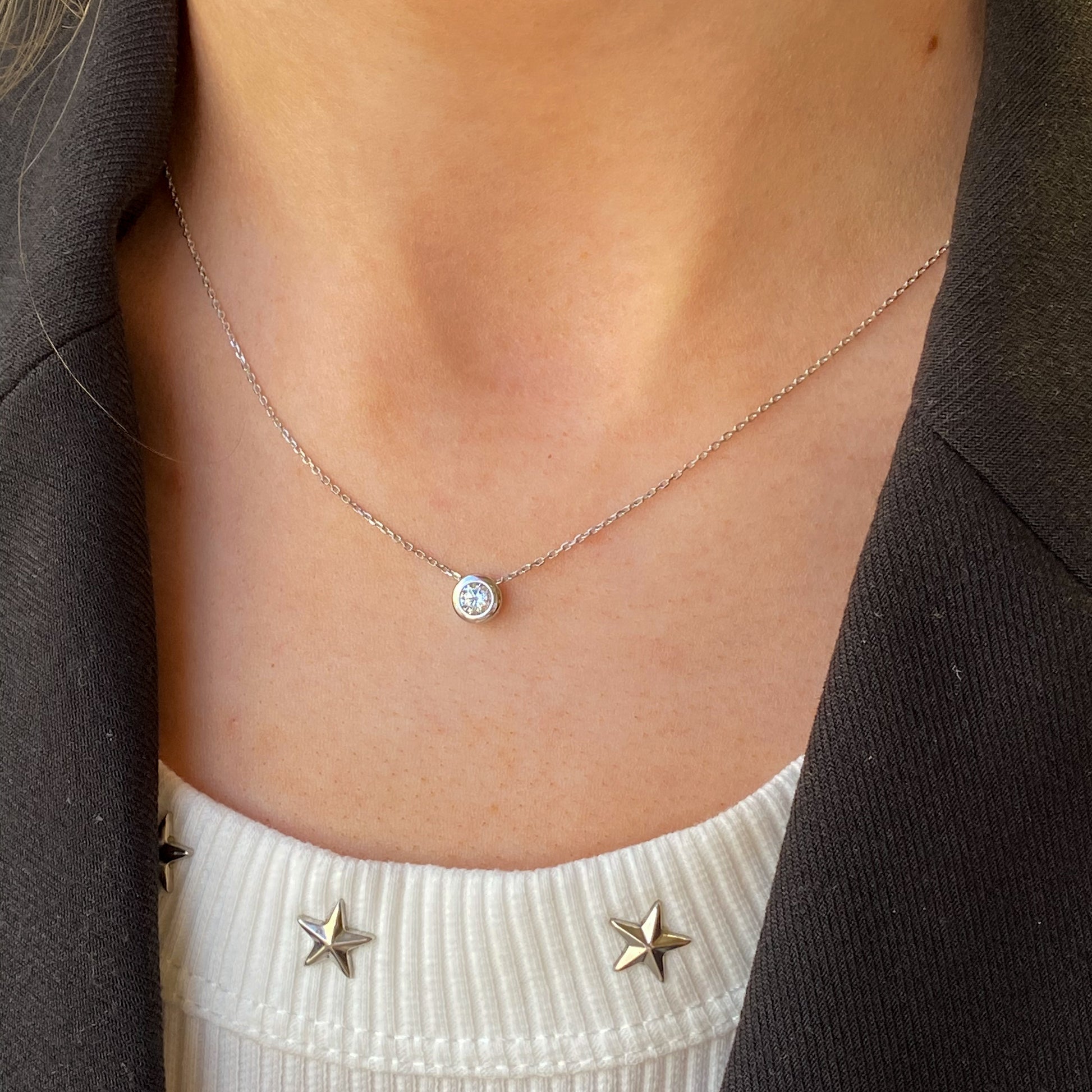 9ct White Gold CZ Slider Necklace - John Ross Jewellers