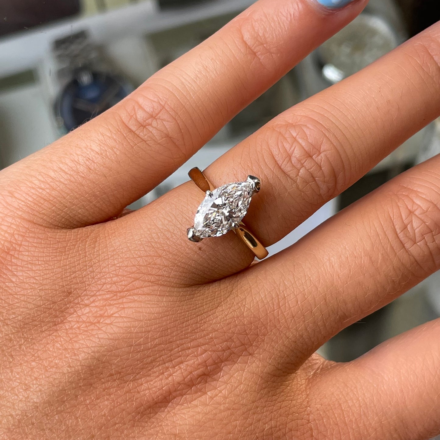 18ct Gold Solitaire Engagement Ring | Certificated Lab Marquise Cut - John Ross Jewellers