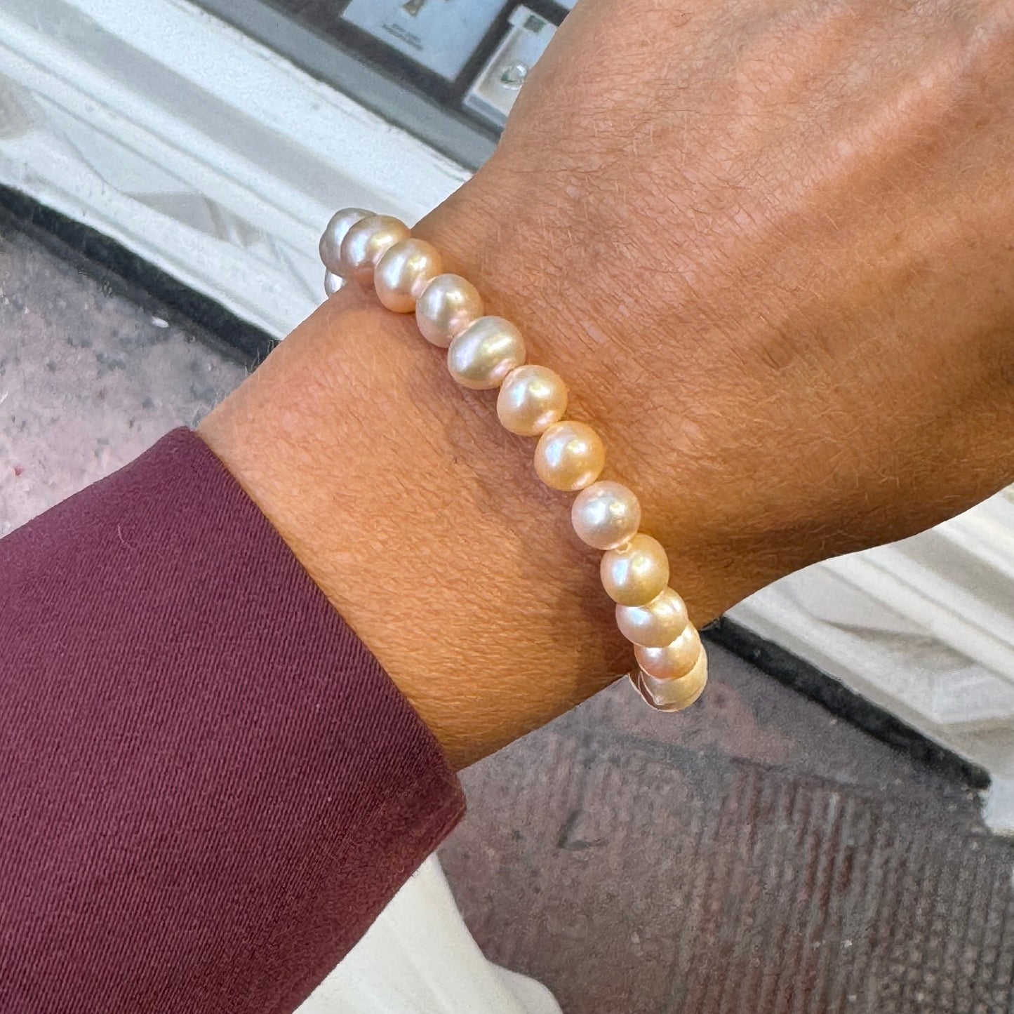 Peachy Cultured Freshwater Pearl Bracelet - 7-8mm|Stretch