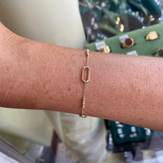 9ct Gold Paperlink & Bead Bracelet | 19cm