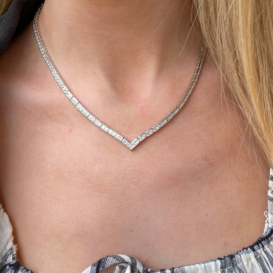 Silver V-Neck CZ Tennis Necklace | 42cm - John Ross Jewellers
