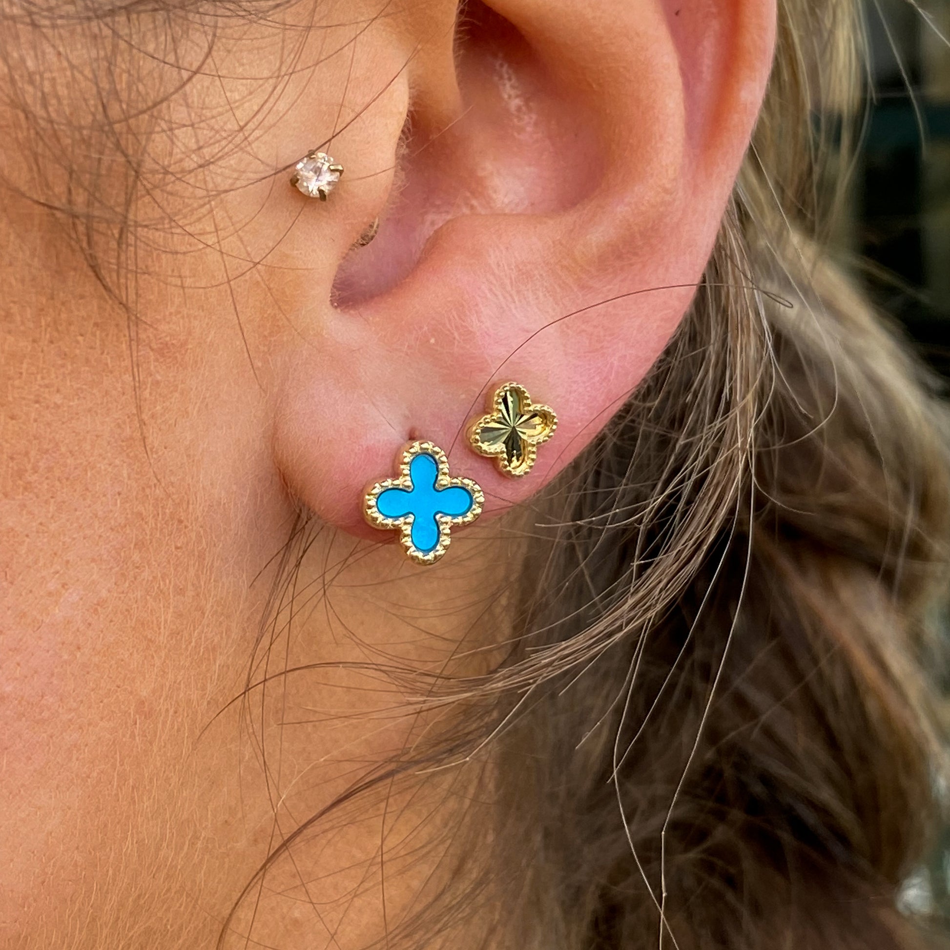 9ct Gold Turquoise Flower Stud Earrings - John Ross Jewellers