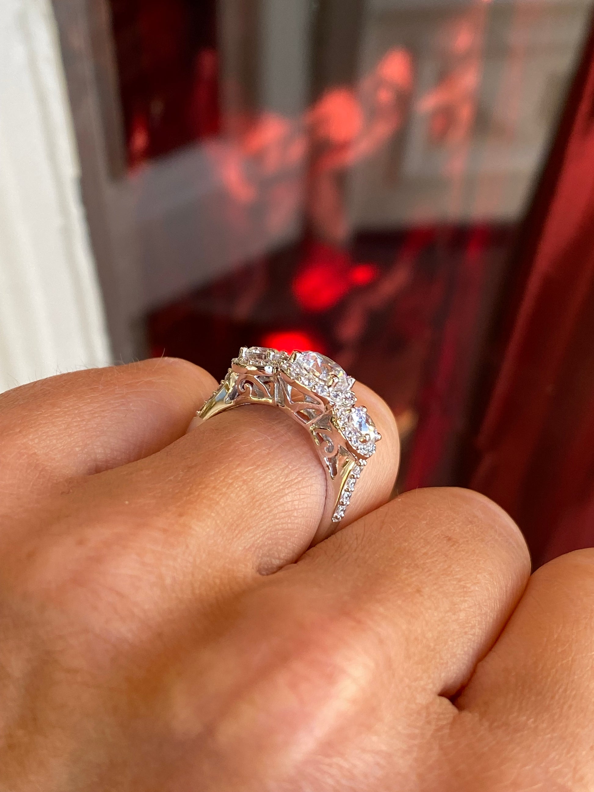 9ct White Gold CZ Trilogy Halo Ring with CZ Shoulders - John Ross Jewellers