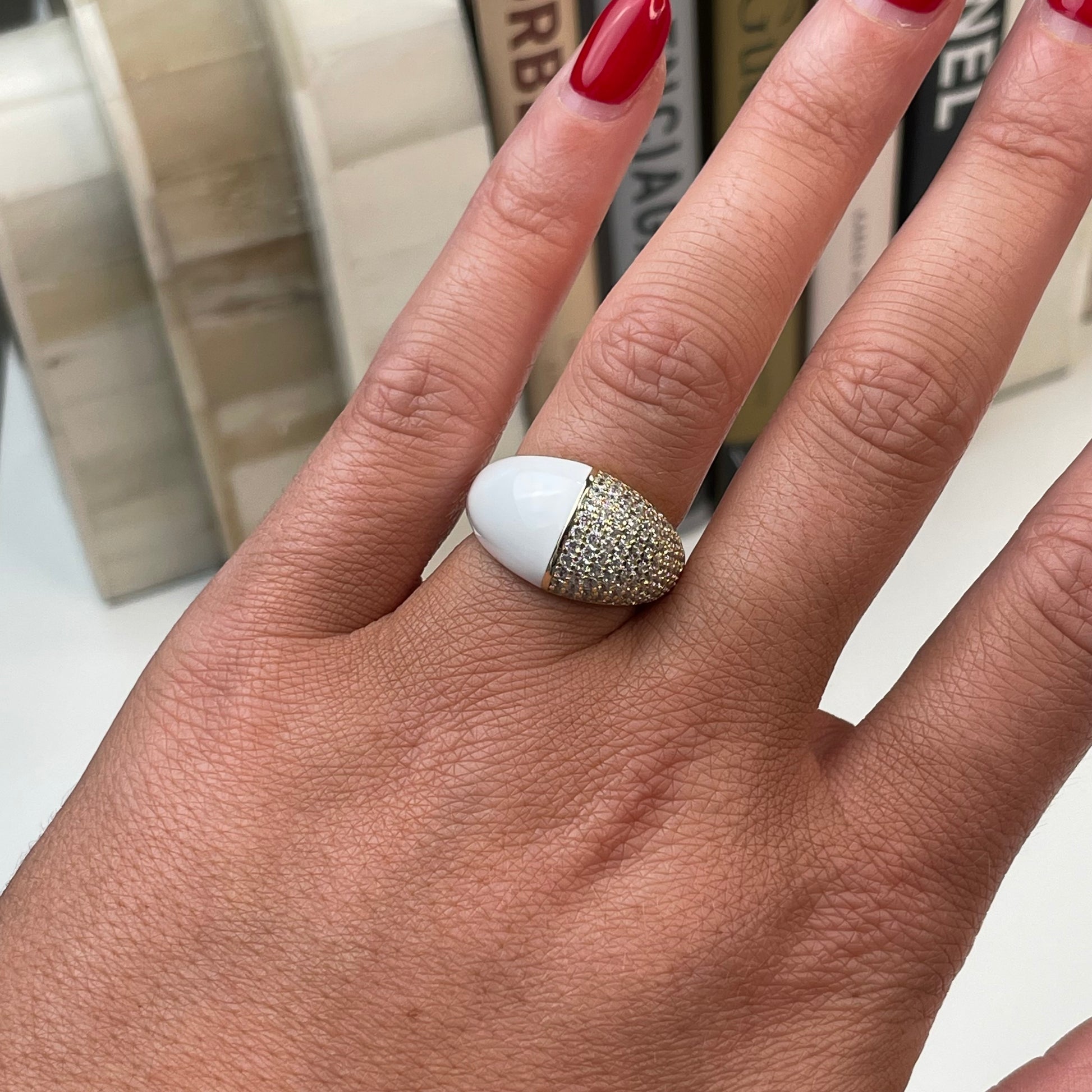 Sunshine White Enamel & CZ Ring - John Ross Jewellers