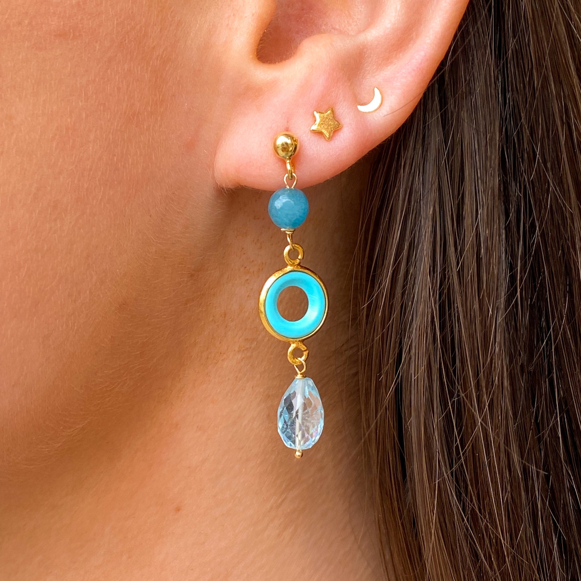 Quartz, Turquoise & Blue Topaz Drop Earrings - John Ross Jewellers