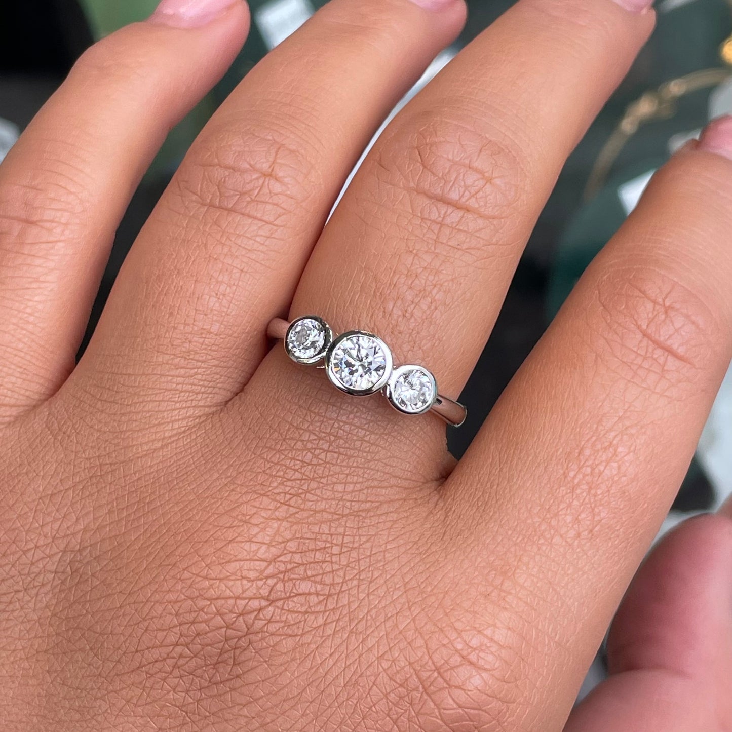 Silver Rubover CZ Trilogy Ring