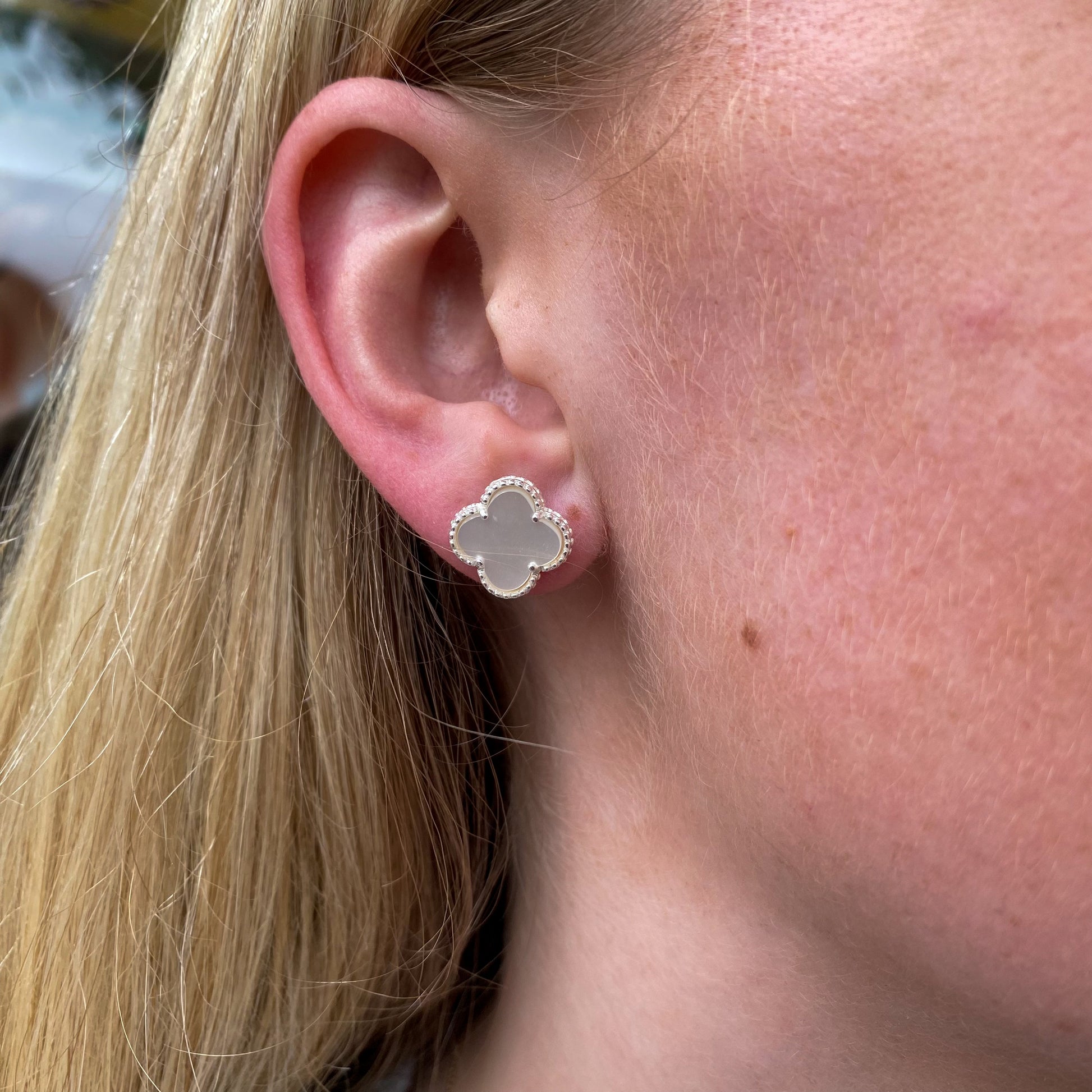 Silver Mother of Pearl Quatrefoil Stud Earrings - John Ross Jewellers