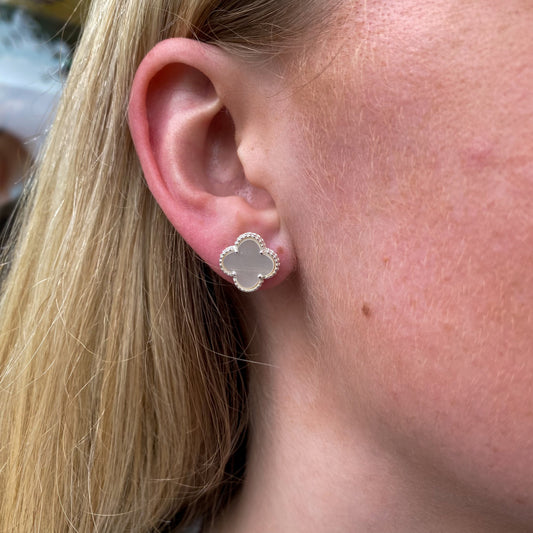Silver Mother of Pearl Quatrefoil Stud Earrings - John Ross Jewellers