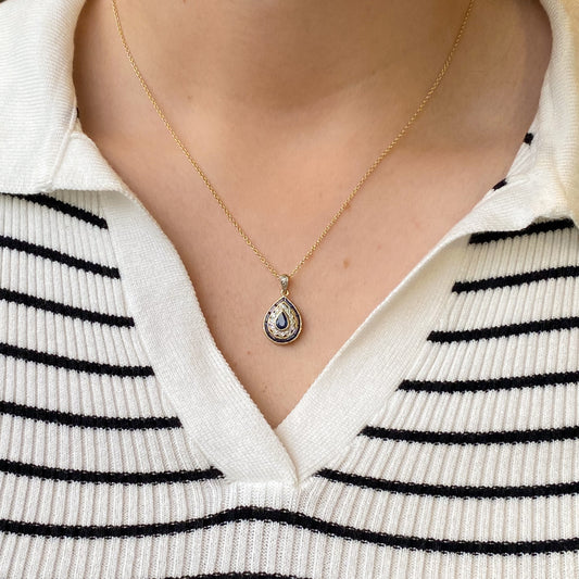 9ct Gold Sapphire & Diamond Pear Necklace - John Ross Jewellers