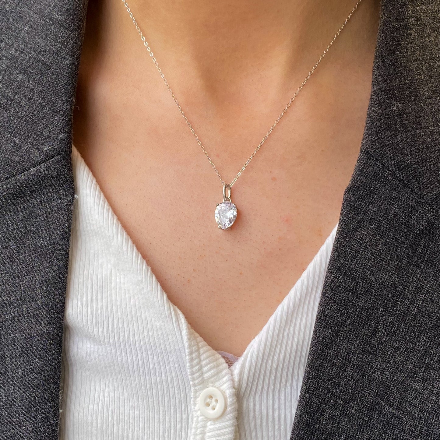 Silver Pear CZ Necklace - John Ross Jewellers
