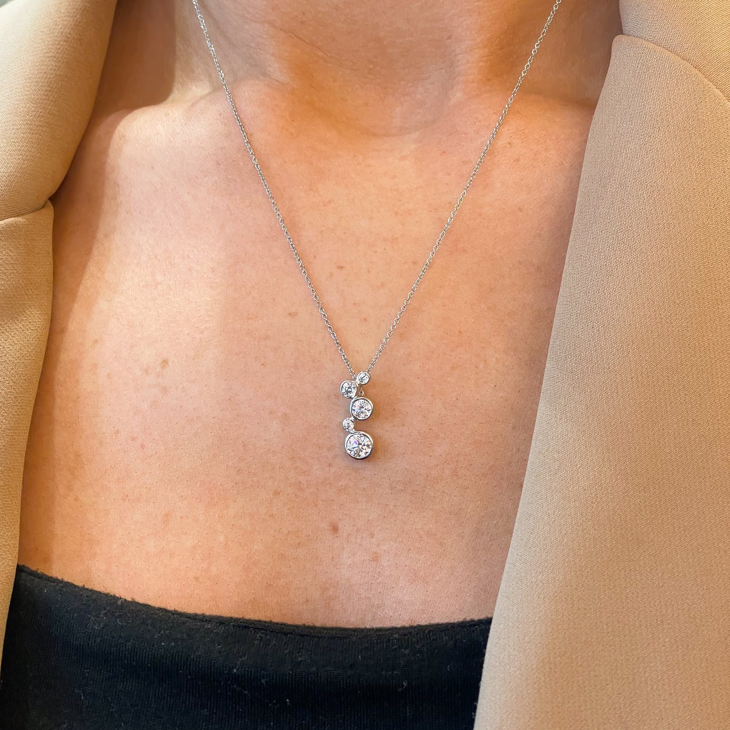 9ct White Gold CZ Rainfall Pendant Necklace - John Ross Jewellers