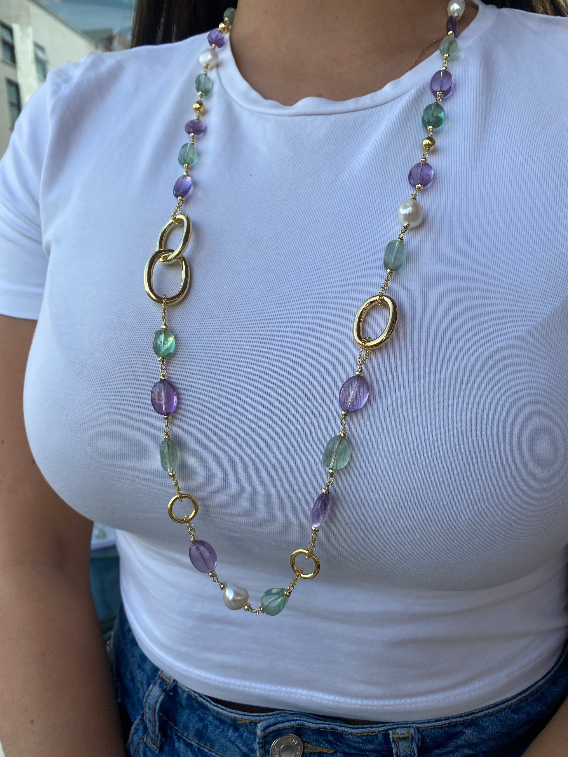 Baroque Necklace | Horos | Amethyst & Green Quartz - John Ross Jewellers