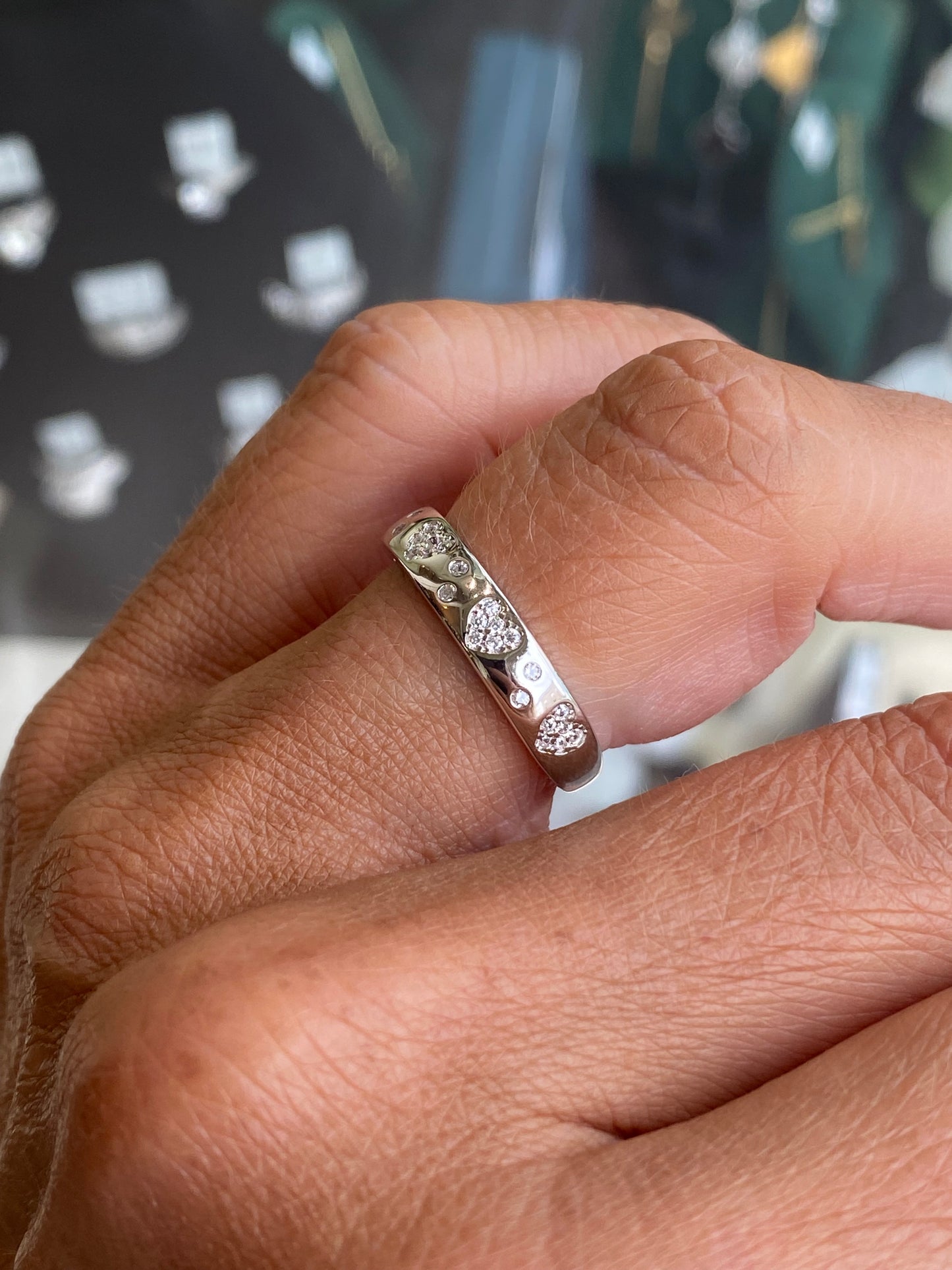 Silver CZ Hearts Band Ring