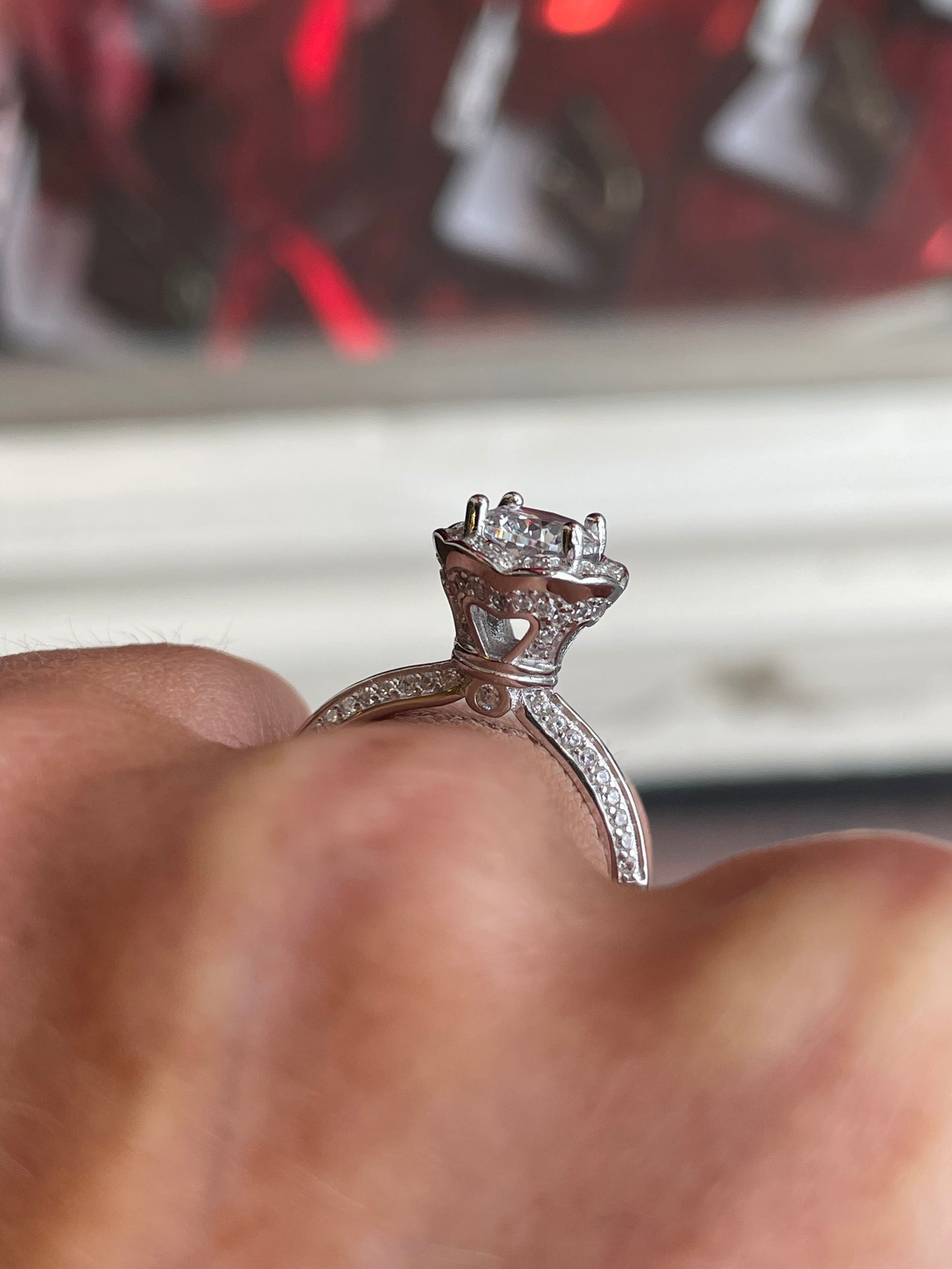 Silver Vintage Style Halo CZ Solitaire Ring