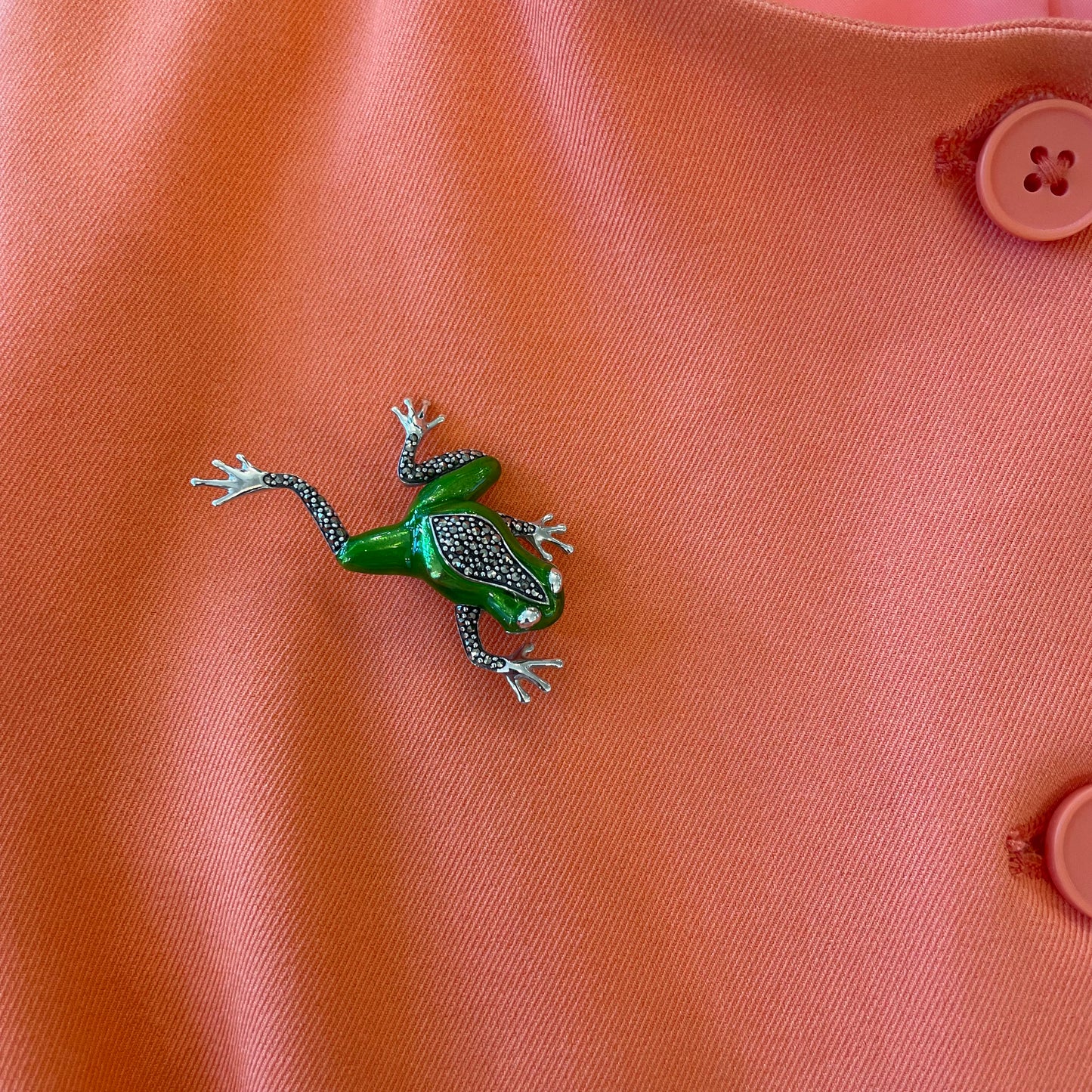 Silver Marcasite & Enamel Frog Brooch - John Ross Jewellers