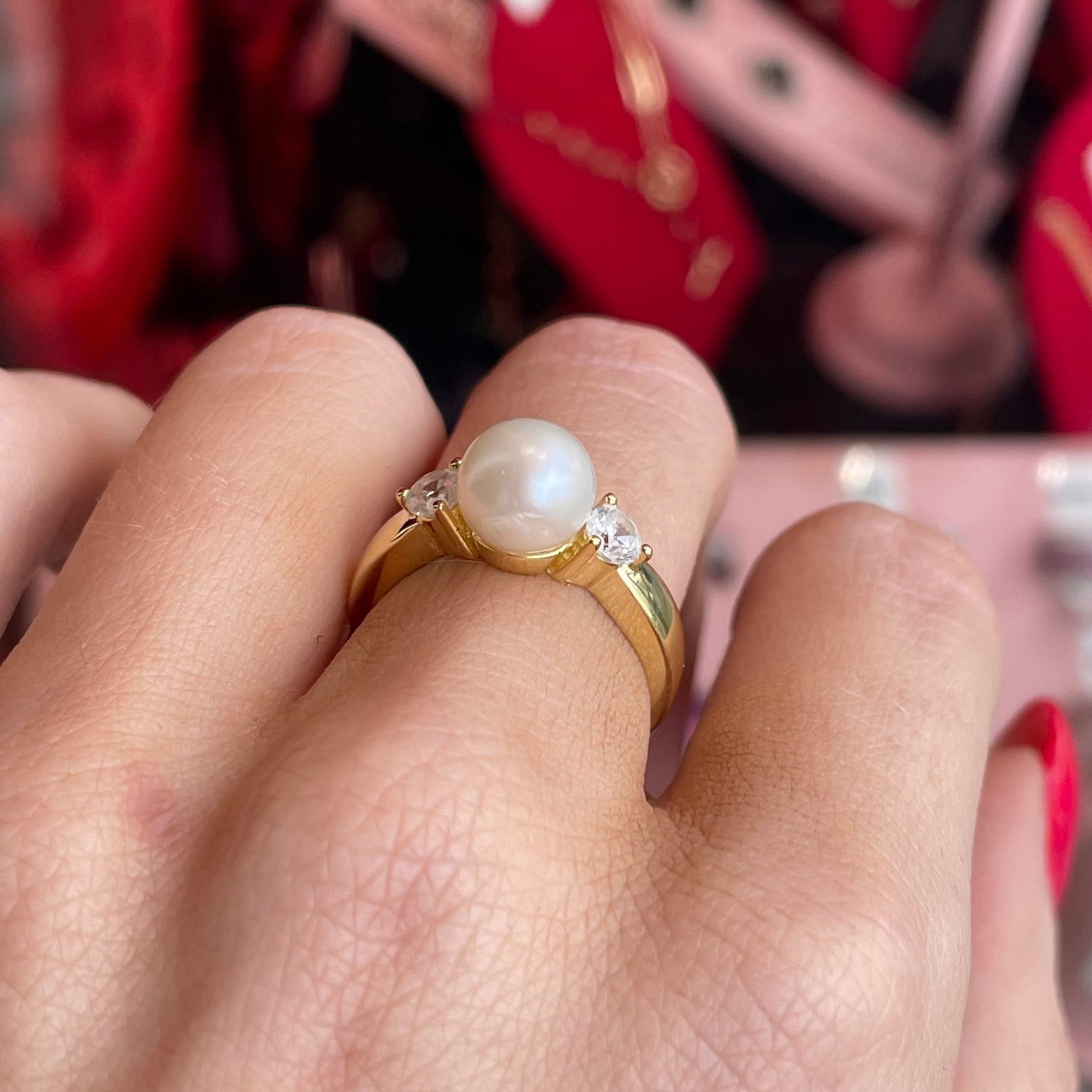 Sunshine 7mm Freshwater Pearl &  CZ Ring - John Ross Jewellers