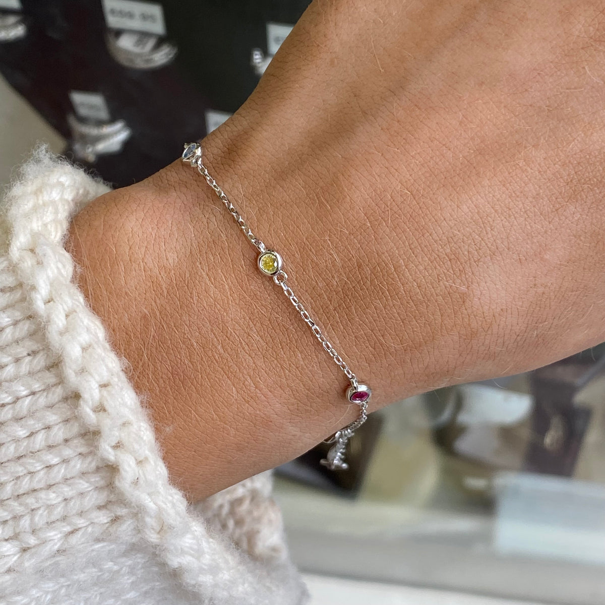 Silver Multicolour CZ Station Bracelet | 16.5 + 3cm