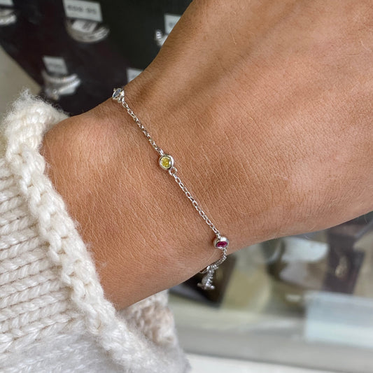 Silver Multicolour CZ Station Bracelet | 16.5 + 3cm
