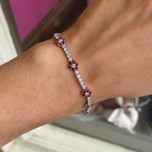 Silver Created Ruby & CZ Tennis Bracelet - John Ross Jewellers