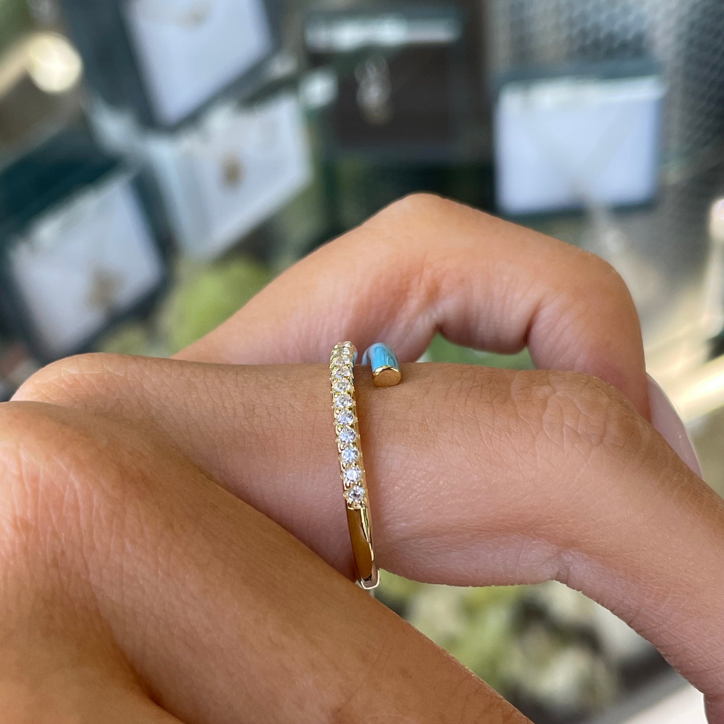 Sunshine CZ Wraparound Ring | Turquoise Enamel